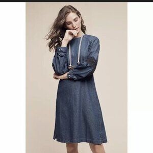 Anthropologie Ne Quittez Pas Open Sky Dress Size S Embroidered Chambray Denim